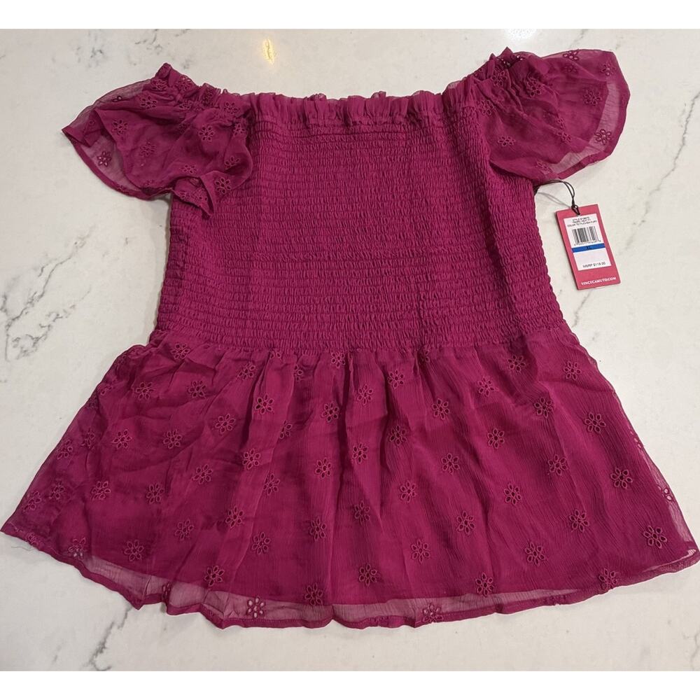 Vince Camuto Smoked Top Womens Eyelet Lace Off The Shoulder Blouse Size XL Hot